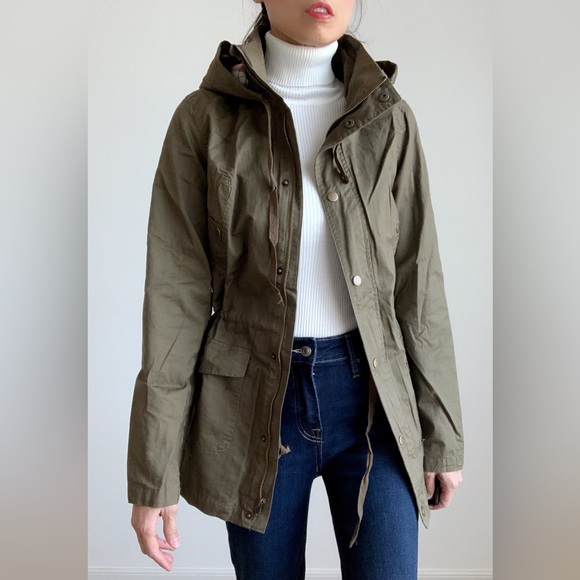 Olive Cargo Utility Jacket with Pockets and Drawstring Waist - Picture 8 of 9